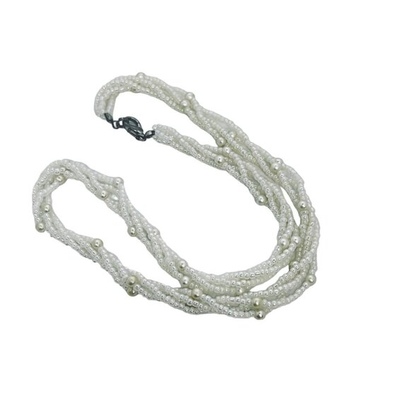Vintage 4 Strand Twisted White Faux Pearl Seed Bead Necklace (796) - Picture 6 of 6